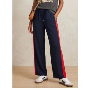 Anthropologie Second Female Trousers Women Wide Leg Side Stripe L Navy Blue Red